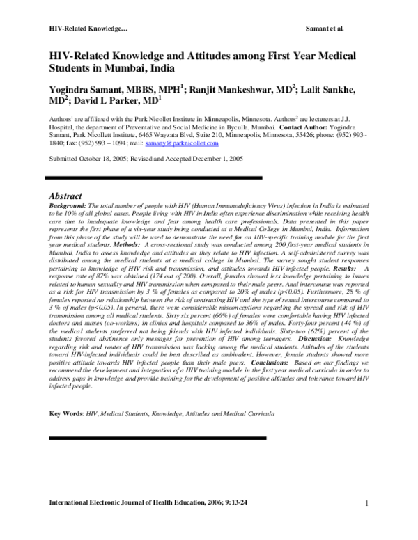 (PDF) HIVrelated knowledge and attitudes among first year medical ...