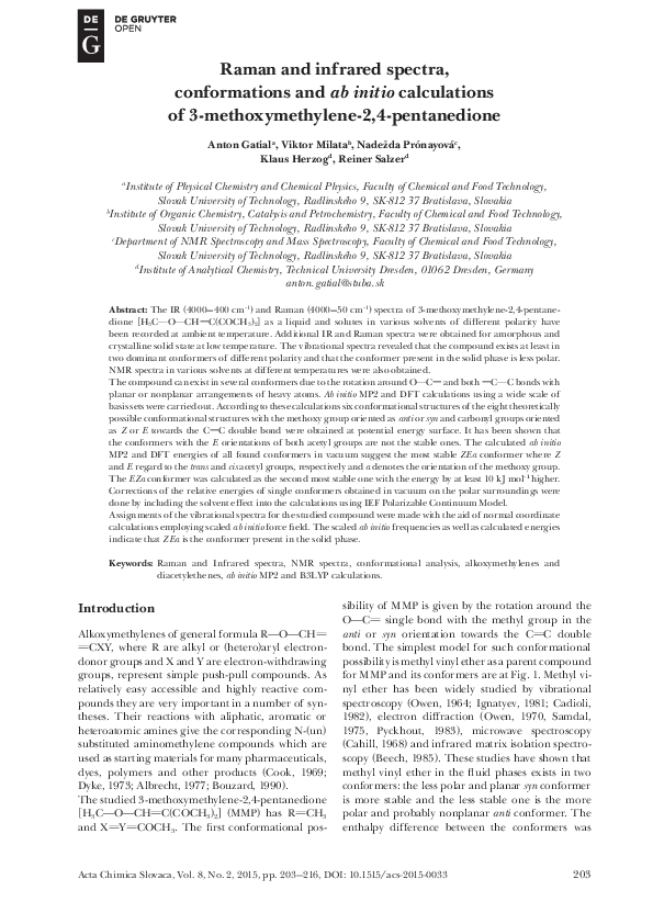 (PDF) Raman and infrared spectra, conformations and ab initio ...