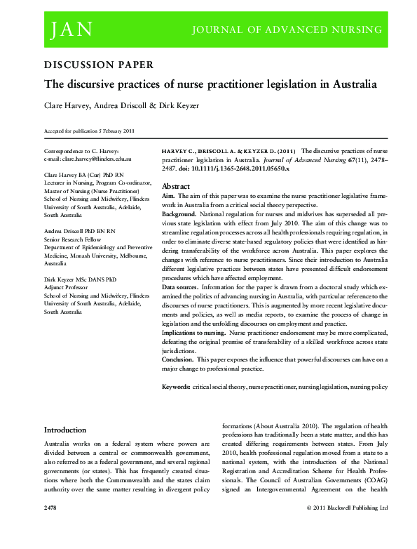 (PDF) The discursive practices of nurse practitioner legislation in ...