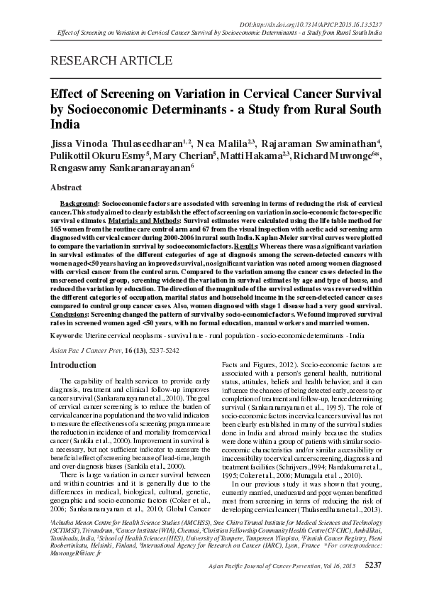 (PDF) Effect of Screening on Variation in Cervical Cancer Survival by ...