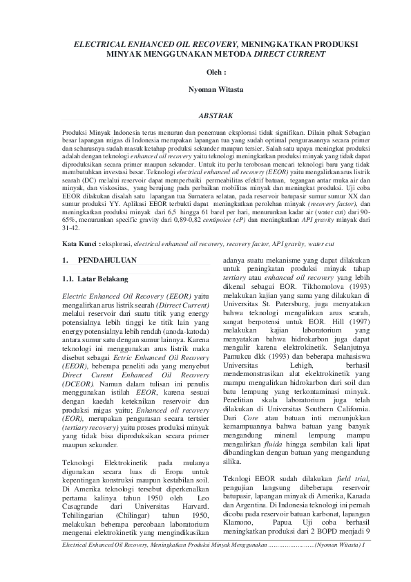 (PDF) Electrical Enhanced Oil Recovery, Meningkatkan Produksi Minyak