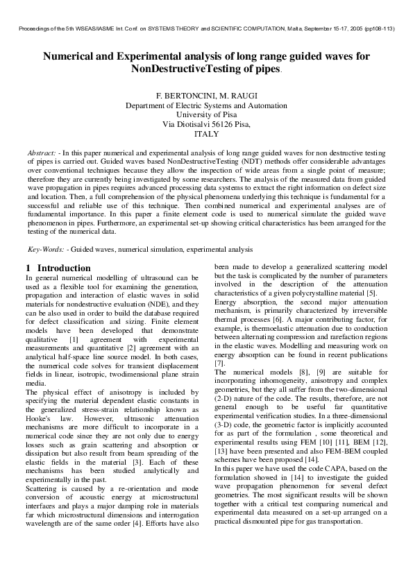 (PDF) Numerical and Experimental analysis of long range guided waves ...
