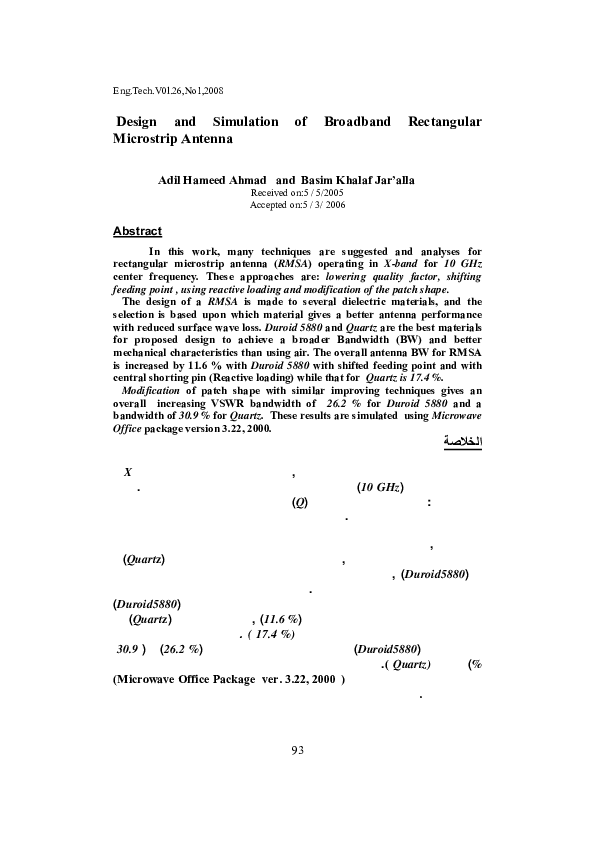 (PDF) Design and Simulation of Broadband Rectangular Microstrip Antenna