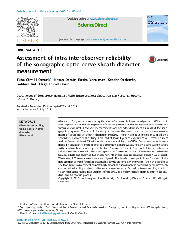 (PDF) Assessment of intra-interobserver reliability of the sonographic ...