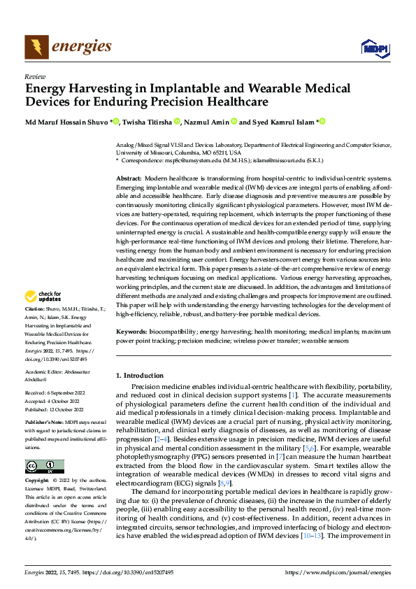 (PDF) Energy Harvesting in Implantable and Wearable Medical Devices for ...