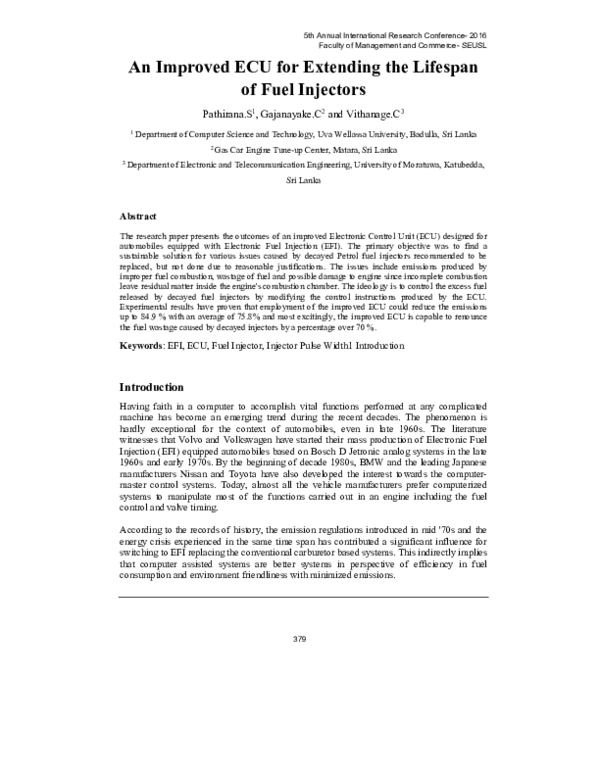 (PDF) An improved ECU for extending the lifespan of fuel injectors