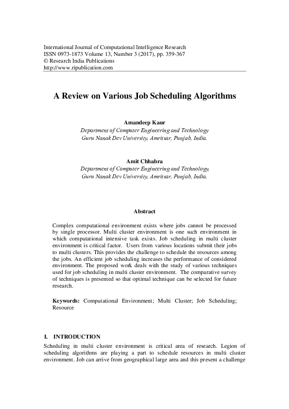 (PDF) A Review on Various Job Scheduling Algorithms