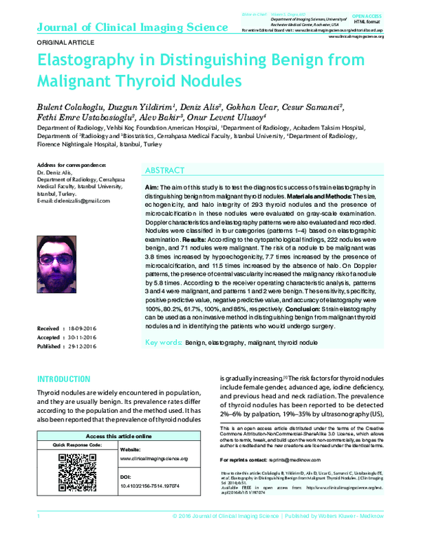 (PDF) Elastography in Distinguishing Benign from Malignant Thyroid Nodules