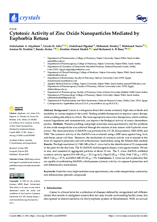 (PDF) Cytotoxic Activity of Zinc Oxide Nanoparticles Mediated by ...