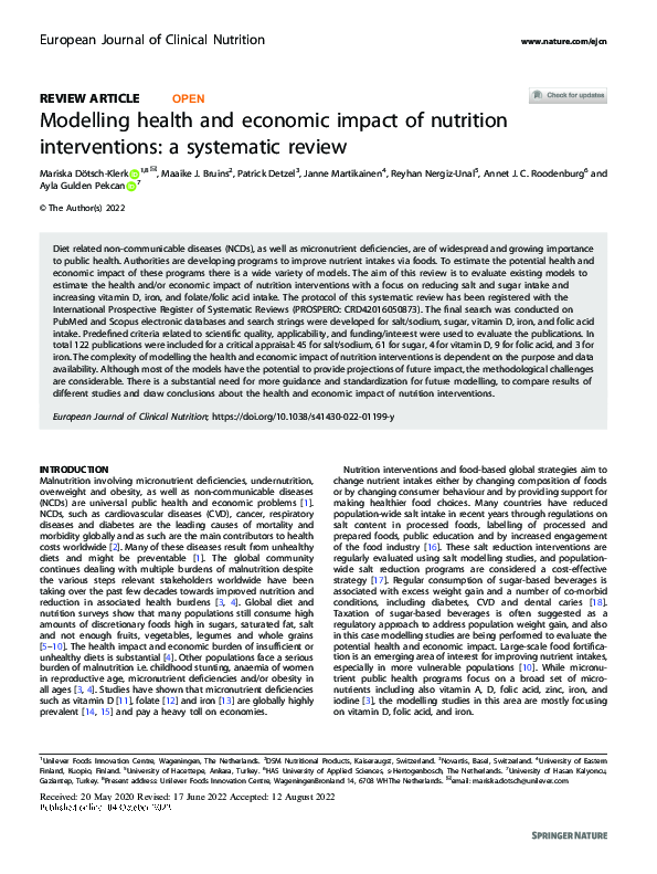 (PDF) Modelling health and economic impact of nutrition interventions ...