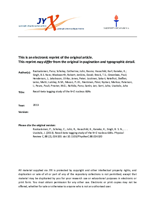Recoil-β tagging study of the N=Z nucleus ^{66}As