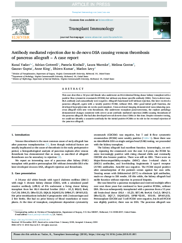 (PDF) Antibody mediated rejection due to de-novo DSA causing venous ...