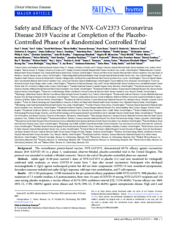 (PDF) Safety and Efficacy of the NVX-CoV2373 COVID-19 Vaccine at ...
