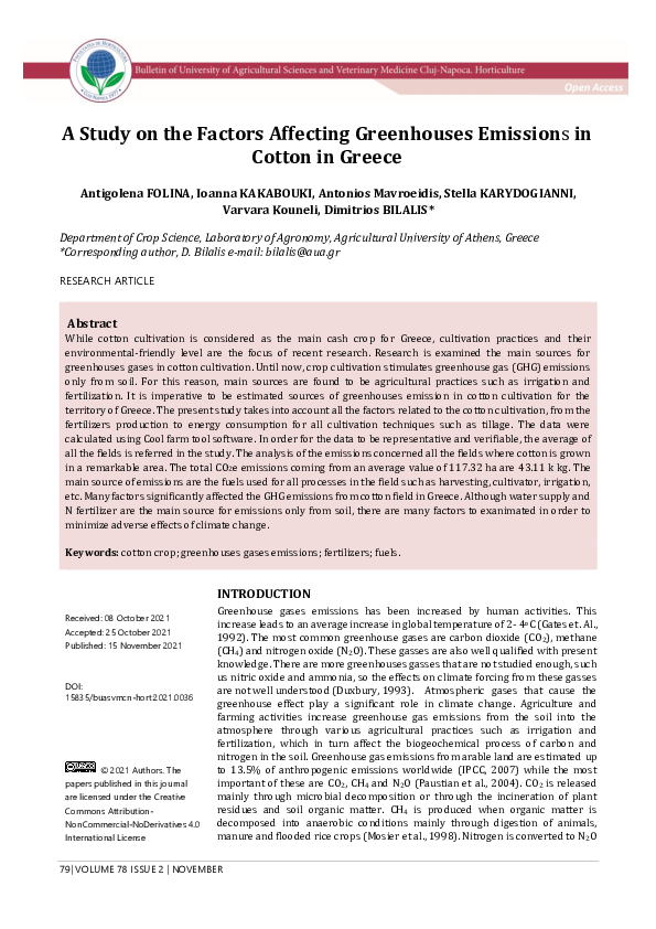 (PDF) A Study on the Factors Affecting Greenhouses Emissions in Cotton ...