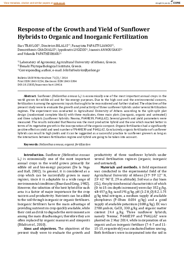 (PDF) Response of the Growth and Yield of Sunflower Hybrids to Organic ...