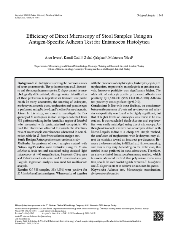 (PDF) Efficiency of Direct Microscopy of Stool Samples Using an Antigen
