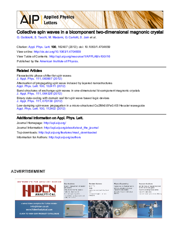 (PDF) Collective spin waves in a bicomponent two-dimensional magnonic ...