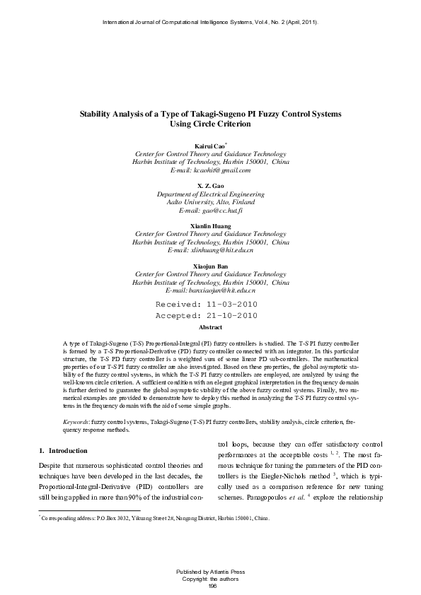 (PDF) Stability Analysis of a Type of Takagi-Sugeno PI Fuzzy Control ...