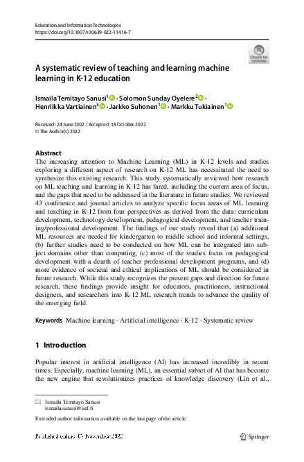 (PDF) A systematic review of teaching and learning machine learning in ...