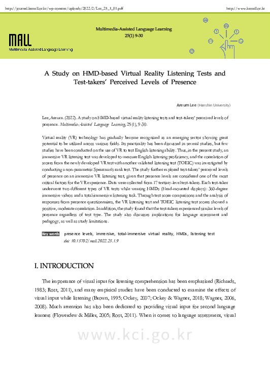 (PDF) A Study on HMD-based Virtual Reality Listening Tests and Test ...