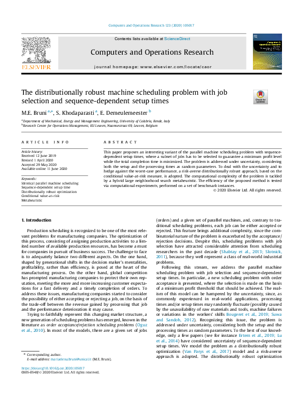 (PDF) The distributionally robust machine scheduling problem with job ...