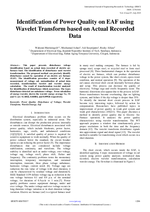 (PDF) Identification of Power Quality on EAF using Wavelet Transform ...