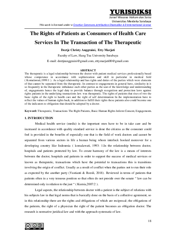 (PDF) The Rights of Patients as Consumers of Health Care Services In ...