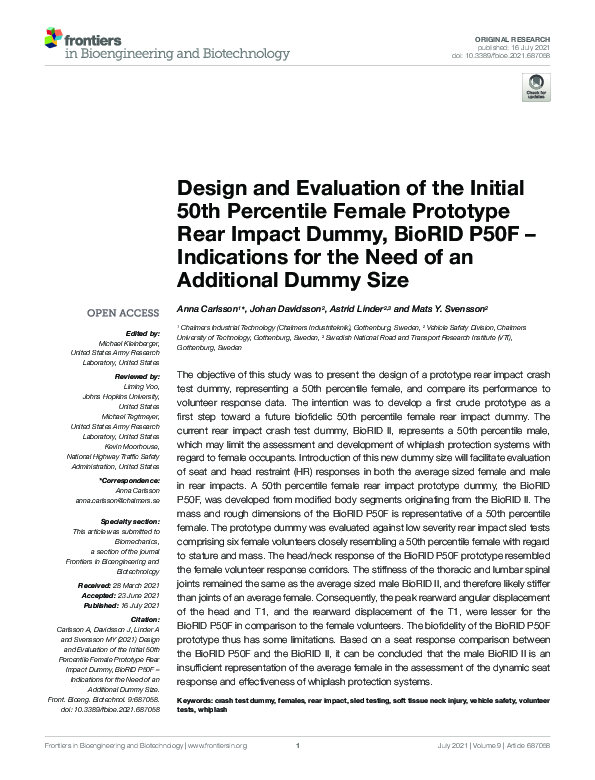 (PDF) Design and Evaluation of the Initial 50th Percentile Female ...