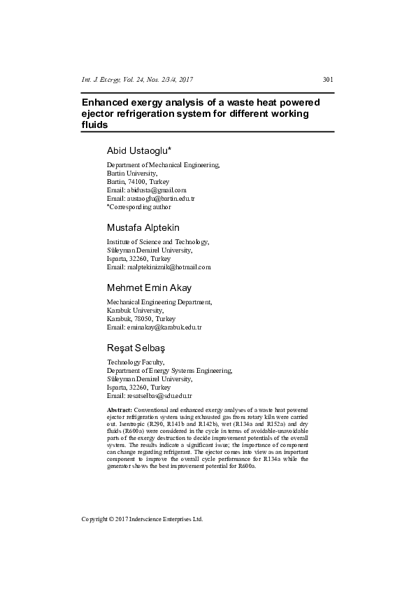 (PDF) Enhanced exergy analysis of a waste heat powered ejector ...