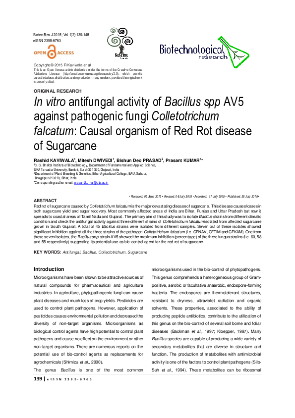 (PDF) In vitro antifungal activity of Bacillus spp AV5 against ...