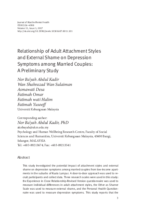 (PDF) Relationship of Adult Attachment Styles and External Shame on ...