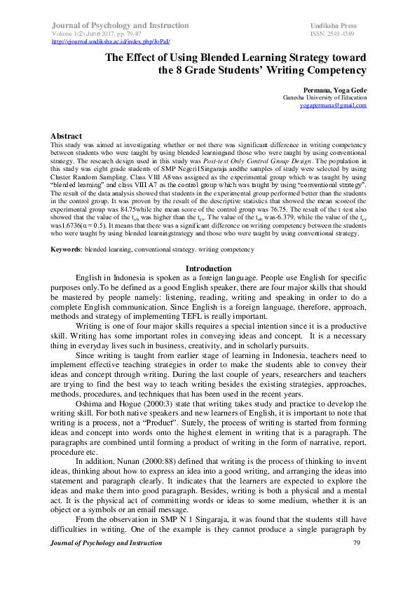 (PDF) The Effect of Using Blended Learning Strategy toward the 8 Grade ...