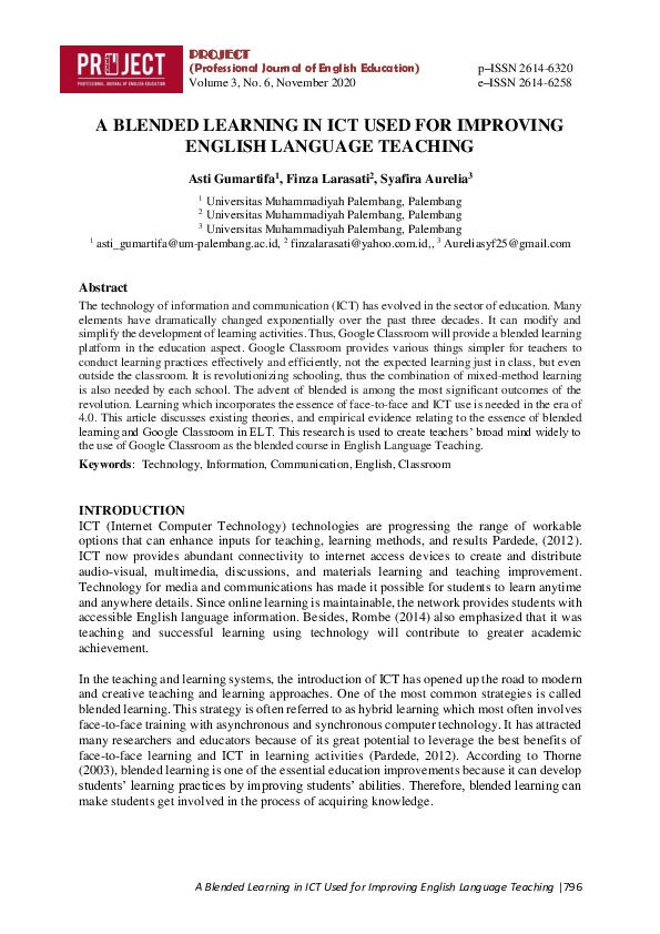 (PDF) A Blended Learning in Ict Used for Improving English Language ...