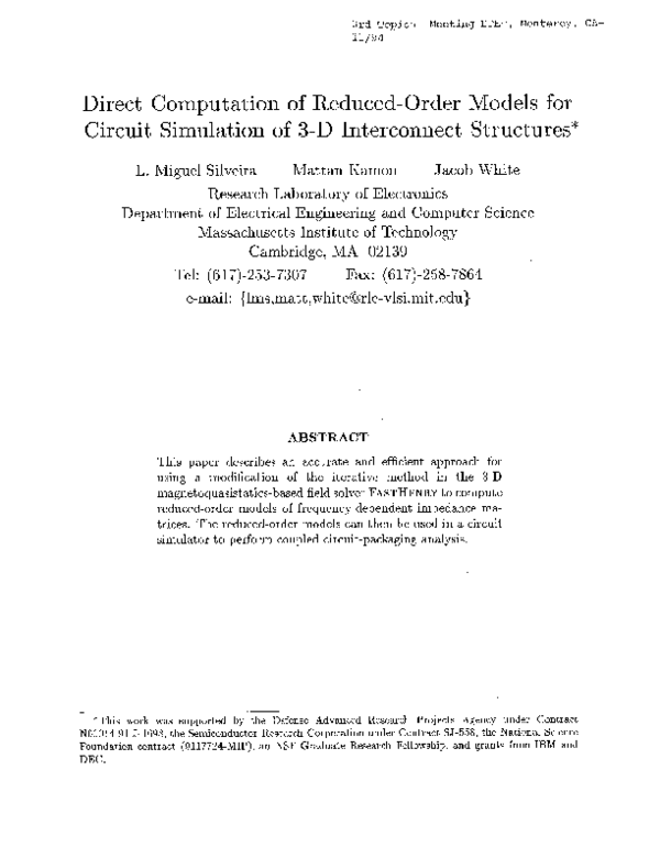 (PDF) Direct computation of reduced-order models for circuit simulation ...