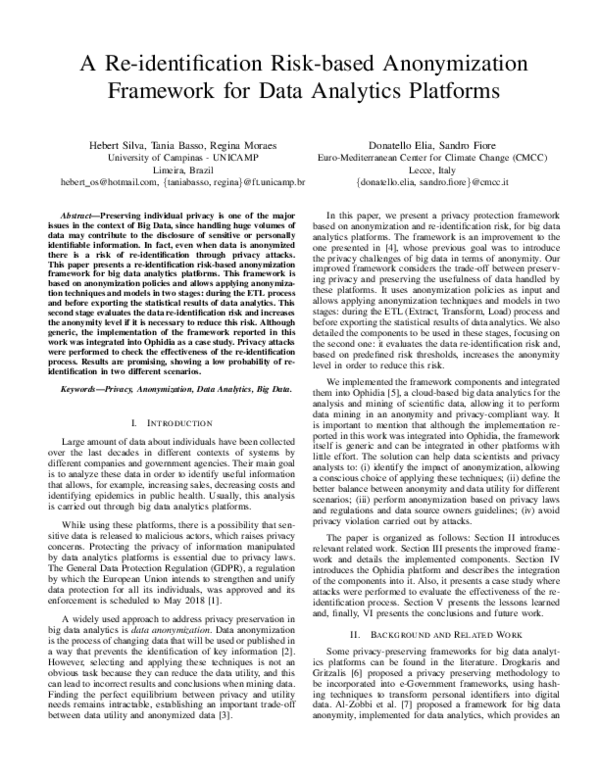 (PDF) A Re-Identification Risk-Based Anonymization Framework for Data ...