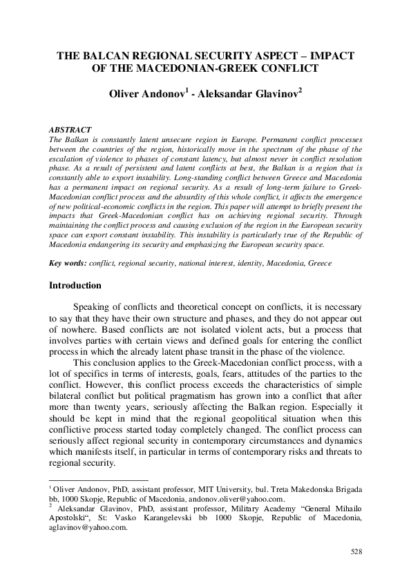 (PDF) The Balkan regional security aspect impact of the Macedonian