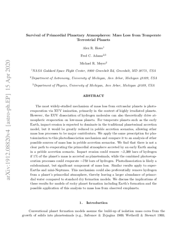(PDF) Survival of Primordial Planetary Atmospheres: Photodissociation ...