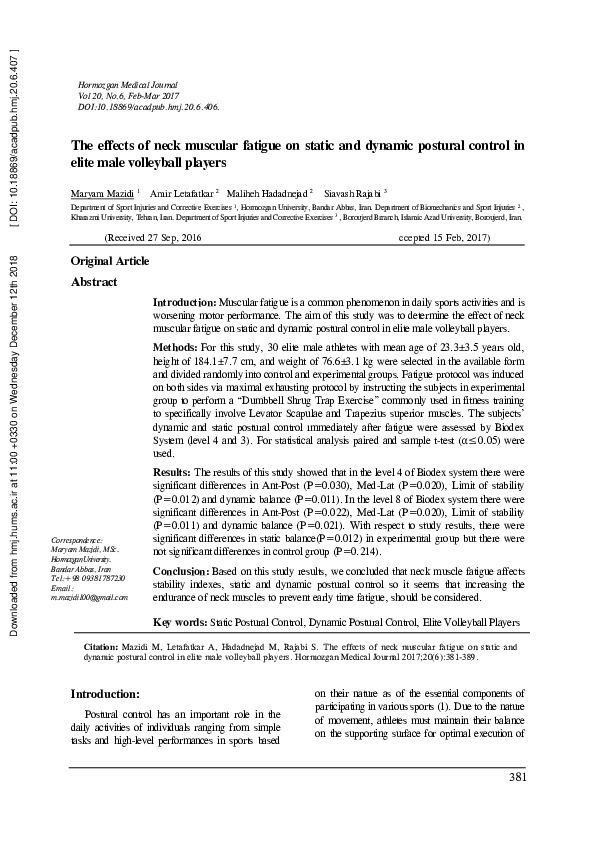 (PDF) The effects of neck muscular fatigue on static and dynamic ...