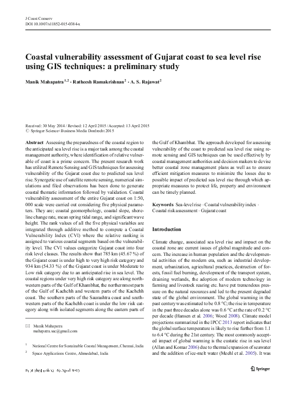 (PDF) Coastal vulnerability assessment of Gujarat coast to sea level ...