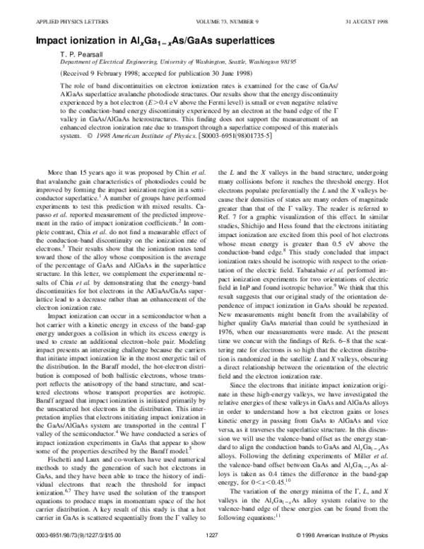 (PDF) Impact ionization in Al x Ga 1؊x As/GaAs superlattices