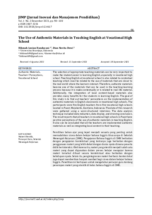 (PDF) The Use of Authentic Materials in Teaching English at Vocational ...
