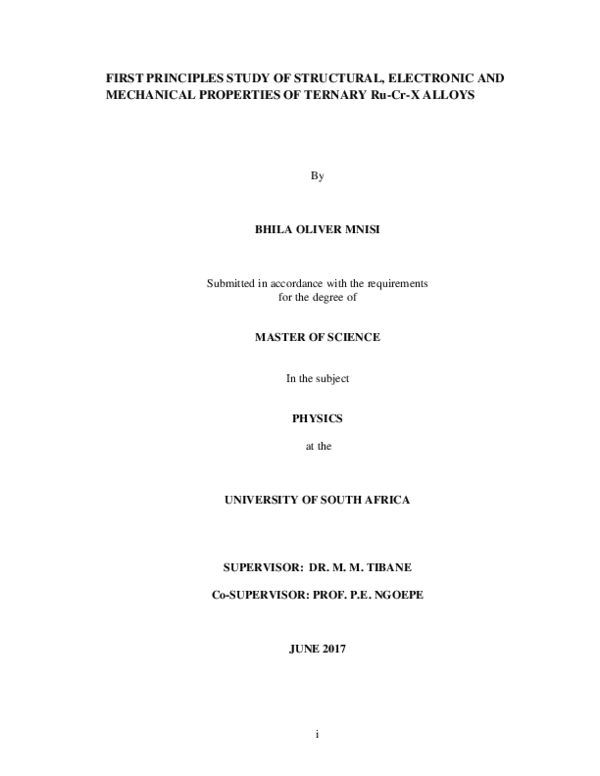 (PDF) First principles study of structural, electronic and mechanical ...