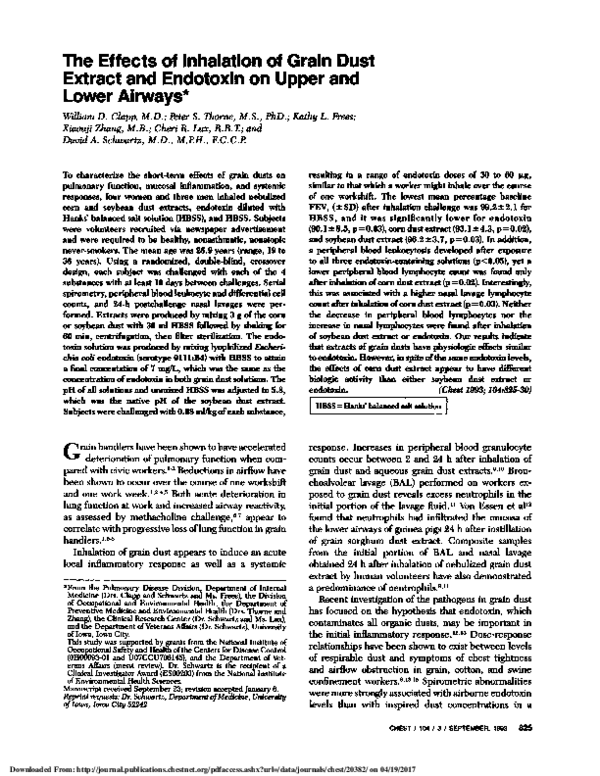 (PDF) The Effects of Inhalation of Grain Dust Extract and Endotoxin on