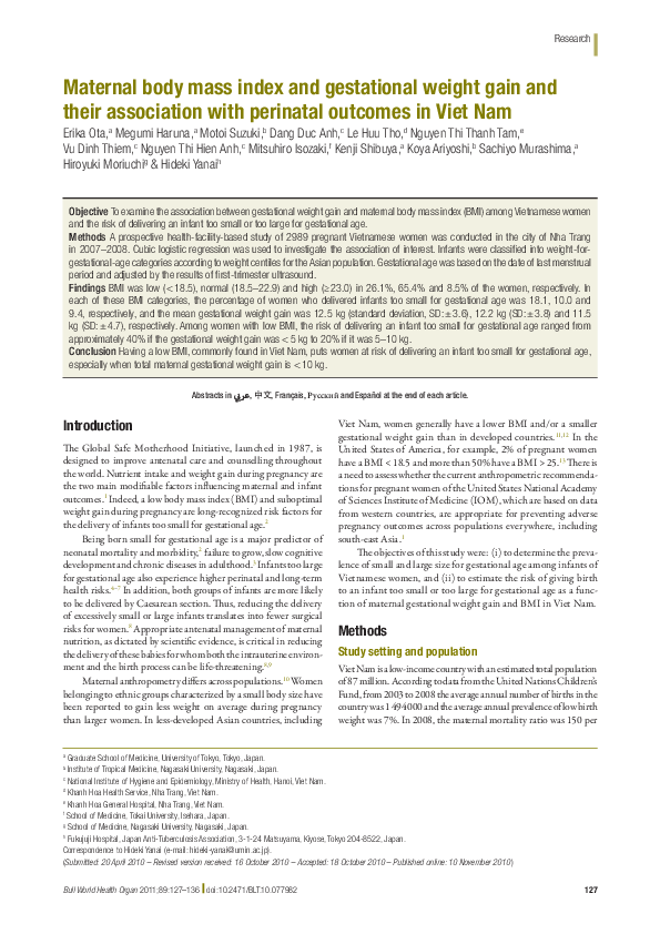 (PDF) Maternal body mass index and gestational weight gain and their ...