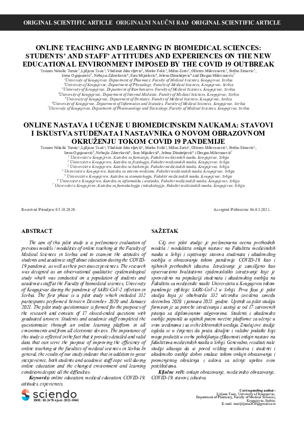 (PDF) Online Teaching and Learning in Biomedical Sciences: Students ...