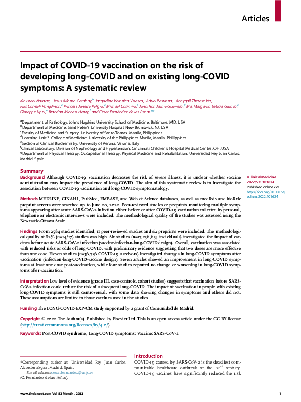 (PDF) Impact of COVID-19 vaccination on the risk of developing long ...