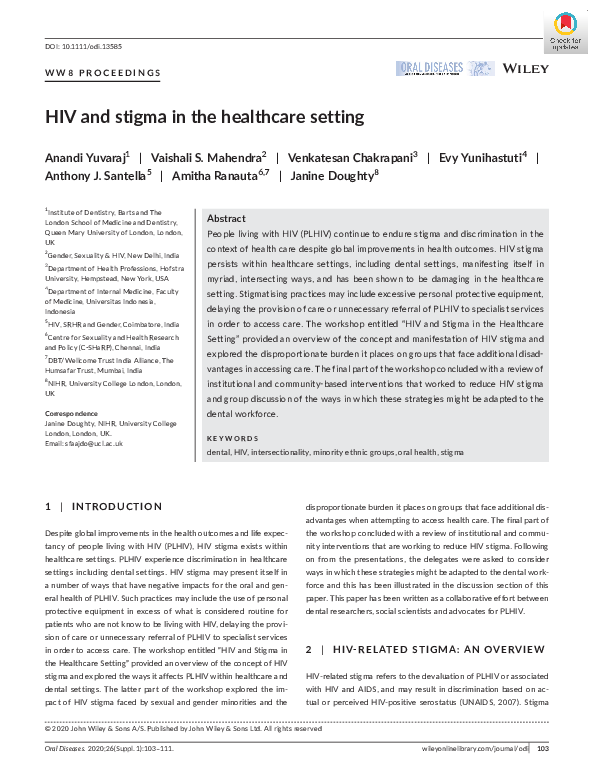 Pdf Hiv And Stigma In The Healthcare Setting