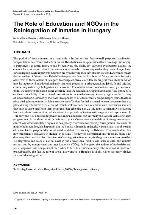 (PDF) The Role of Education and NGOs in the Reintegration of Inmates in ...