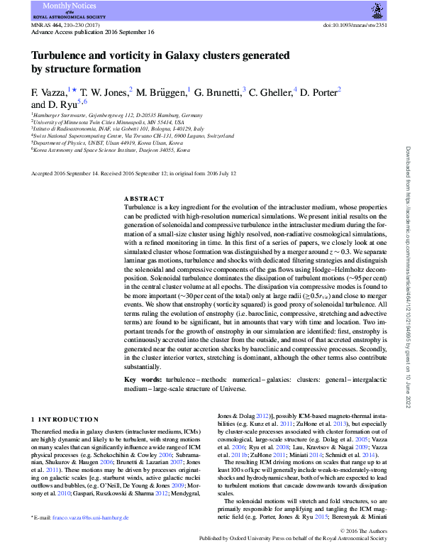 (PDF) Turbulence and vorticity in Galaxy clusters generated by ...