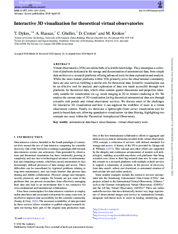 (PDF) Interactive 3D visualization for theoretical virtual observatories
